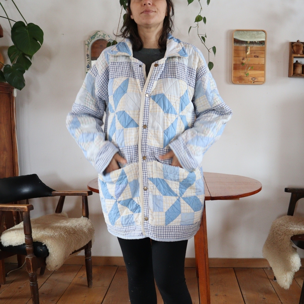 Upcycled vintage quilt chore coat handmade patchwork barn jacket - Picture 8 of 14